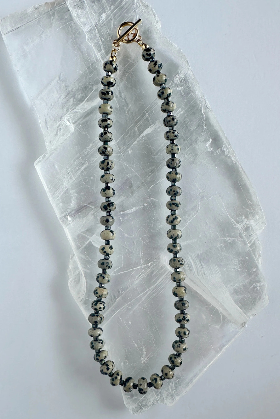 Tessere – Dalmatian Jasper & Hematite Necklace 22in
